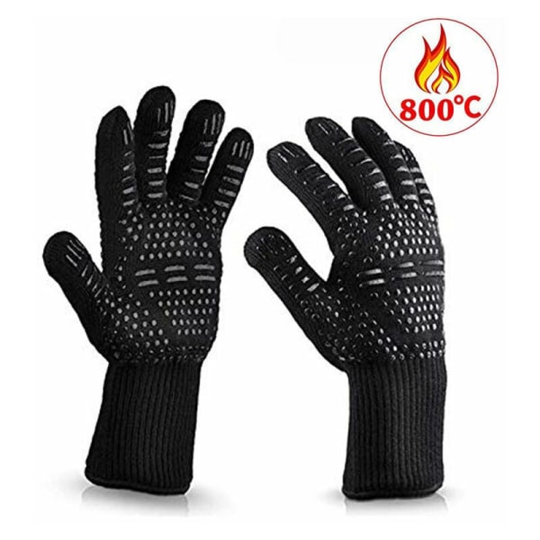 Grillhandskar värmebeständiga 800 grader, brandsäkra handskar med silikonbeläggning, halkfri tvättbar grillhandske BBQ-handskar för grill, BBQ, bakning