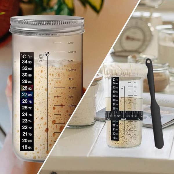 Surdegsstartkit i glasburk, 730 ml, burk med bred öppning, behållare för surdegsstart, förberedelse av surdegsbröd.