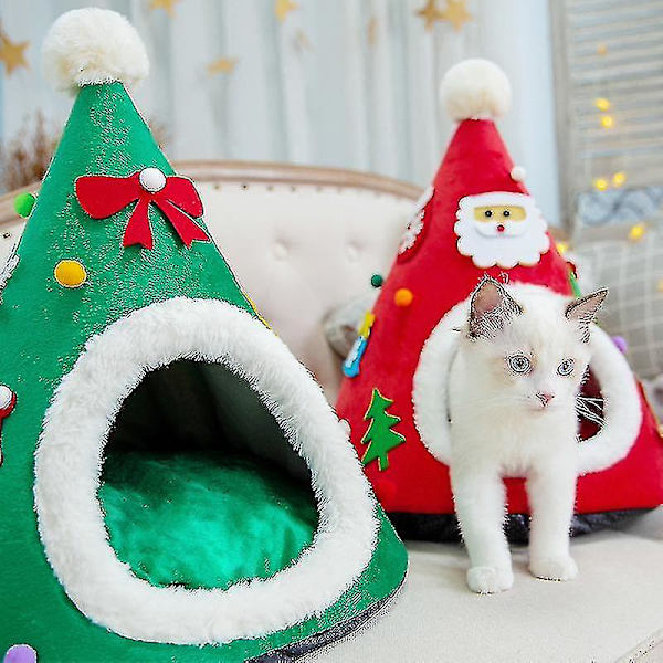 Husdjursjulgran Katt Hus Sängar - Röd Grön Portalbe Inomhus Husdjur Tält För Kattungar Ca（S，grön）