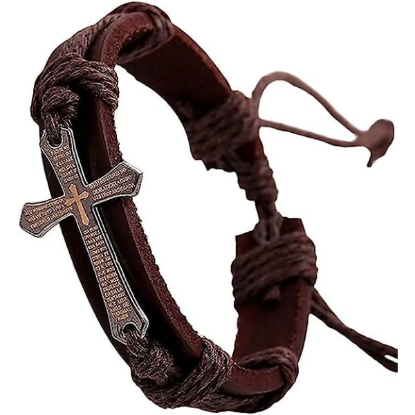Läderarmband för män Bibeltext Justerbart armband Födelsedagspresent för män och pojkar (brun)