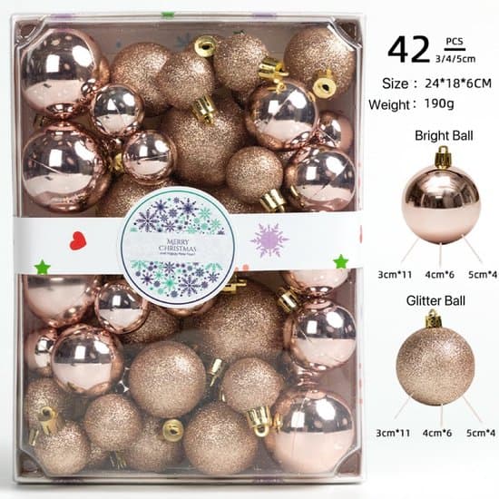 42 stk juletrekuler - flere størrelser og utseender - 3 cm - 4 cm - 5 cm - blanke kuler og glitterkuler egnet for juletredekorasjon roze XXS