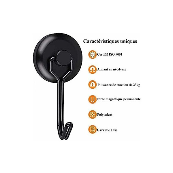 23 kg stærk magnetisk krog 25D køleskabsmagnetisk krog sort neodym magnetisk krog roterbar