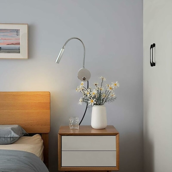 LED-sängyssä oleva seinävalaisin, joustava joutsenkaulalamppu  pistorasialla, 3W seinävalaisin yölukemiseen, makuuhuone 1efa | Fyndiq
