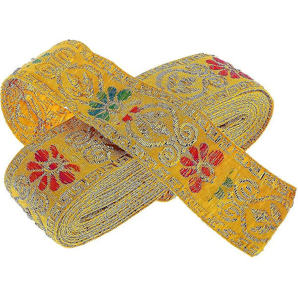 Jacquard Trim Braid Broderad Band Craft Sy Retro Boho Etnisk Tyg Band Trim För Sömnad Hantverk Projekt 7m 6 Stilar Att Välja (Gul)