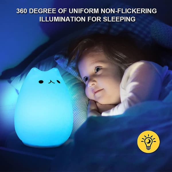 Natlampe barn, silikone LED sengelampe med 7 lysende touch USB opladningsmulighed natlampe