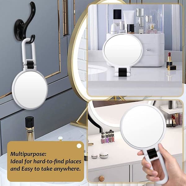 1 dobbeltsidet foldbart forstørrelsesspejl med 15X og 1X optisk glas til makeup, rejser og badeværelse.
