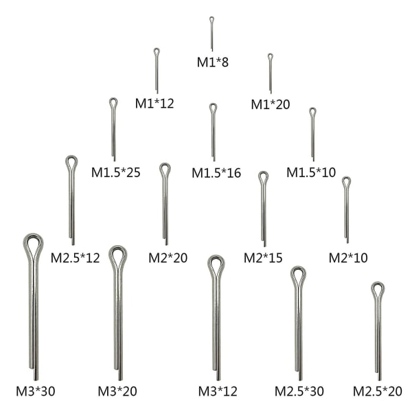 150 st Splintpinnar Sortiment, M1 M1.5 M2 M2.5 M3 Splintpinnar Assorterade, Rostfritt Stål Splintpinnar Metall Säkerhetssplint