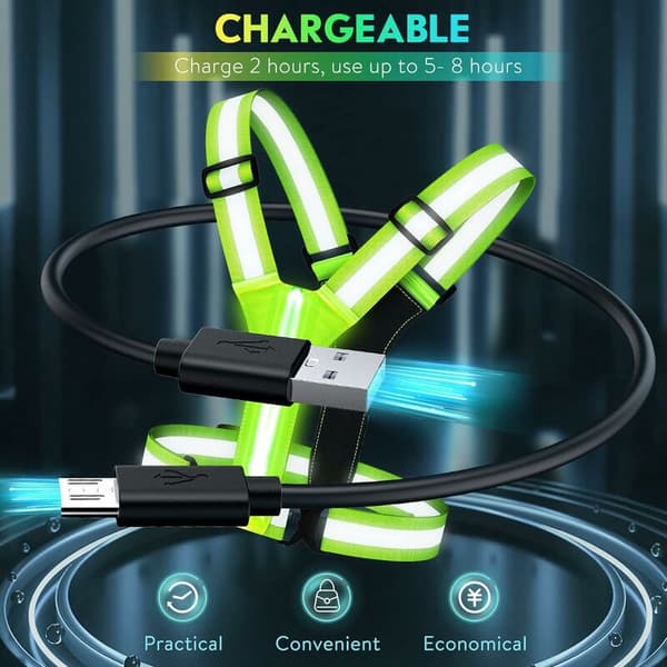 USB genopladelig sikkerheds-LED-løbevest med sikkerhedsdisplay og refleksbælte til jogging og camping