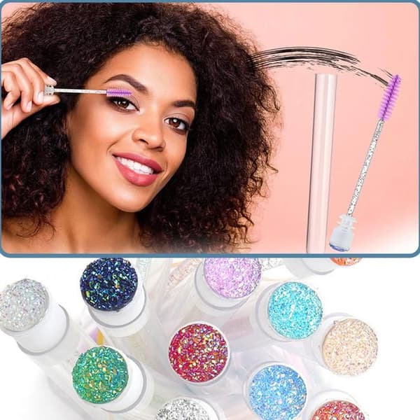 50 øjenvippebørster, diamantform, akrylrør, engangs-mascara-applikatorer, øjenvippeforlængelser.