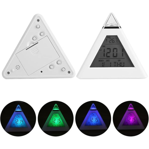 Pyramid LED-väckarklocka, digital display, färgförändrande digital temperaturkalender, datum och tid