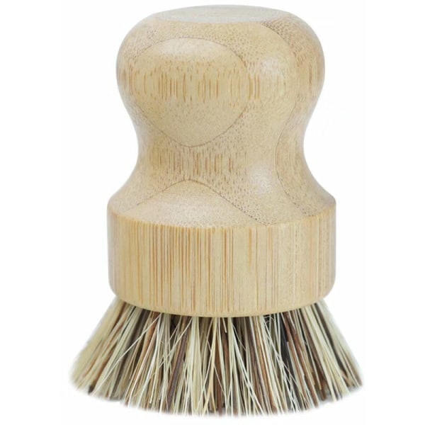 Bambu diskborste, köksrengöringsborste i trä, används för att rengöra använda kastruller/gjutsymboler