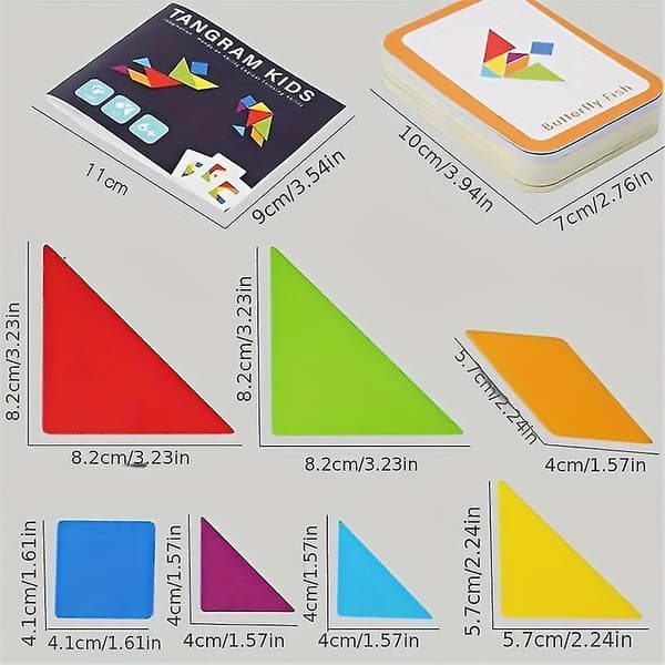 Trä Tangram Pusselset 60 Mönsterkort Barn Lärleksaker Pedagogisk Present