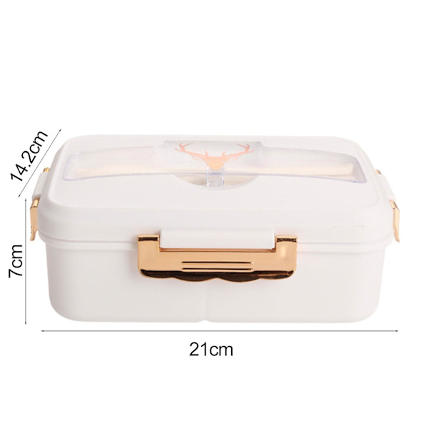 1 set lunchlåda med sked ätpinnar fack design plast skola kontor matförvaring behållare bento låda daglig användningiang（vit）