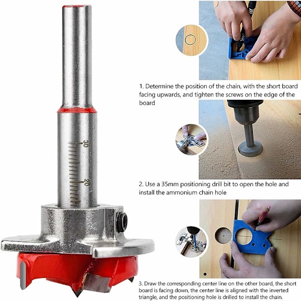 Hinge Jig Borr Bits Set 35mm Justerbar Bit Positioner Hål Borr Positionering Skärare för Trä Möbler Dörrskåp Hinge Installation