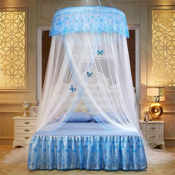 Åndbar rund seng gardin mesh blonder hængende myggenet Nem installation til soveværelse (120 cm × 270 cm, hvid)