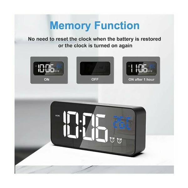 Digital väckarklocka, LED-digitalklocka Digital väckarklocka Temperatur/Snooze/2 Alarm/12/24 timmar/USB-laddningsport/10 musik