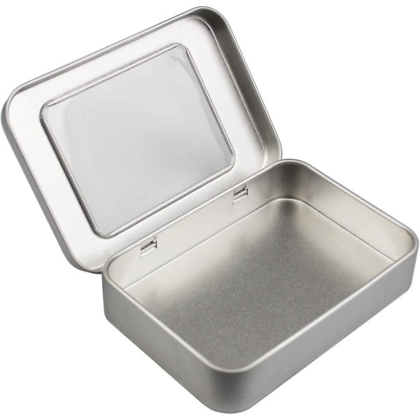 8 rektangulära tomma metallgångjärnslådor förvaringsbehållare hemförvaringslåda minilåda 10 X 7 X 2 cm (Silver)