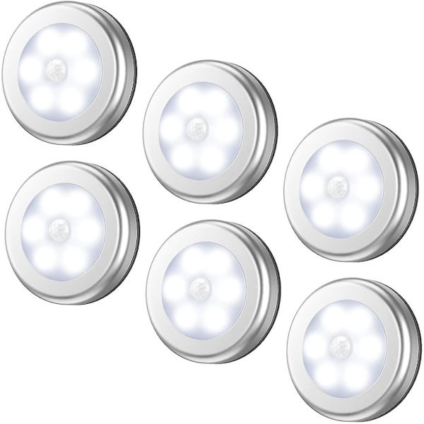 Rörelsesensor Batteridriven Led Under Skåpsbelysning, Puckljus, Trådlösa Under Diskbelysning För Hall, Sovrum, Skafferi (6-pack)