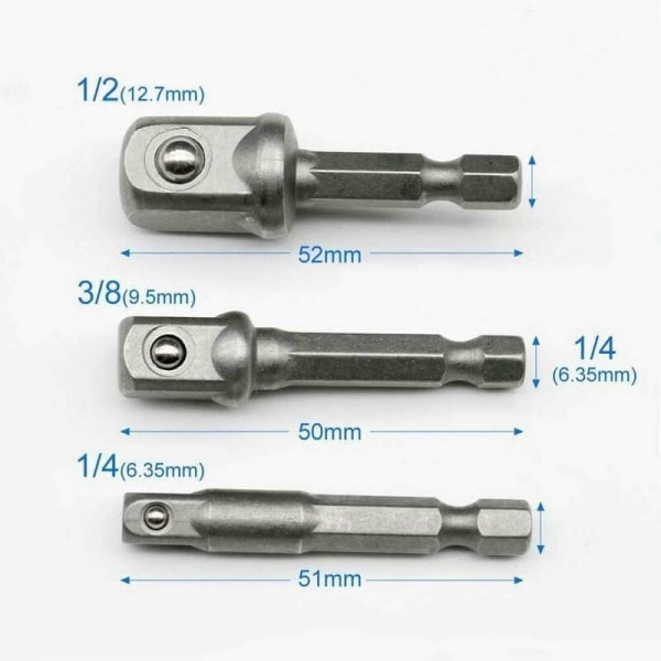 Styck 1/4" 3/8" 1/2" magnetisk bitshållare Skruvmejselförlängningsadapter Sexkant/fyrkantig skruvmejsel Sortiment