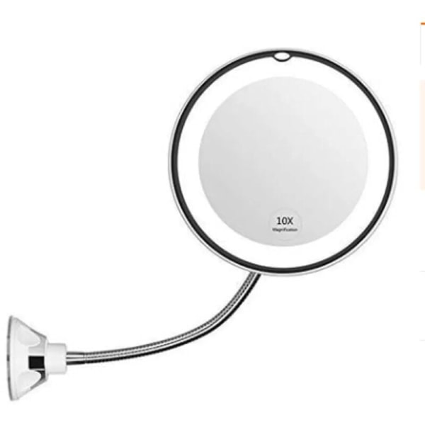 Fleksibelt forstørrelsesspejl med LED-lys, 10x forstørrelse, stærk sugekop - Oplyst makeup-spejl med anti-refleksbelysning