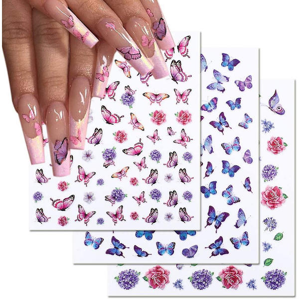 Fjärilsblommor Nagelkonst Dekaler 3d Nagelkonst Tillbehör Fjäril Nagelkonst Dekaler Självhäftande Folie Tatuering Charms Blommigt Blad Fjäril Nai