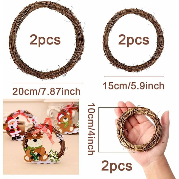 6 stk. julekrans af naturlige vinstokke, DIY-krans af vinstokke til jul, vægdekoration, dørkrans, bryllup, fest (10, 15, 20 cm)
