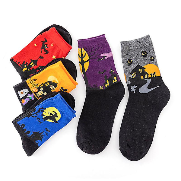 Halloween Cartoon Socks 5 Par Av Andningsbara Cartoon Socks Halloween Cosplay Bomullssockar Casual Socks