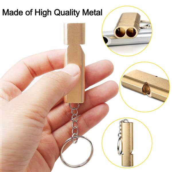 2-pack nödvisselpipa, visselpipa guld silver dubbelrör utomhus överlevnadsvisselpipa campingvisselpipa, allvädersvisselpipa