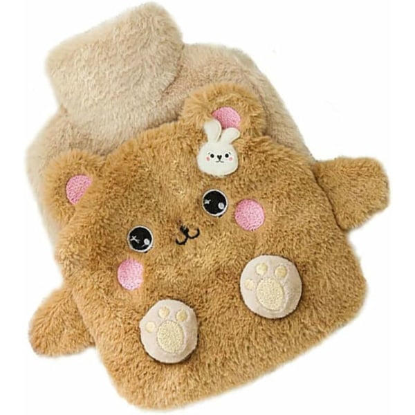 Varmtvandsflaske med pelsbetræk - Mini Animal Varmtvandspose - Perfekt gave til veninder og børn (bjørn)