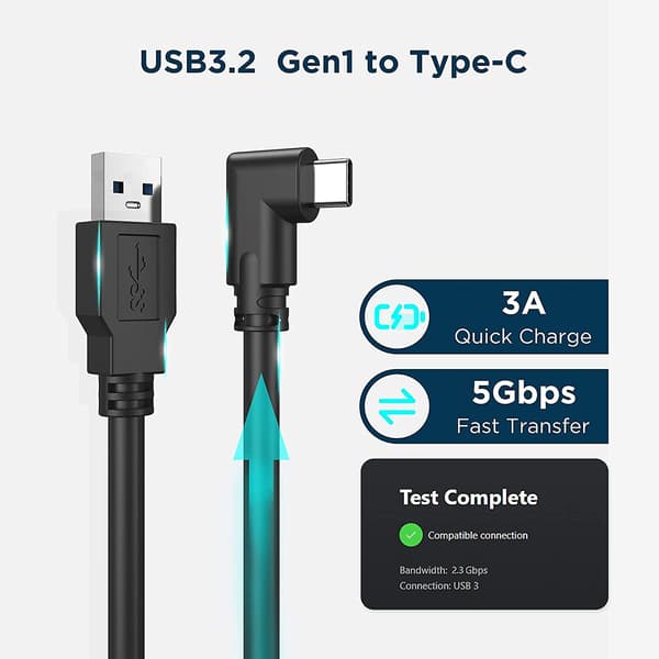 Link-kabel til Oculus/Meta Quest 2/1, 10 fod/3m USB-C 3.2 Gen1 kabel, sort