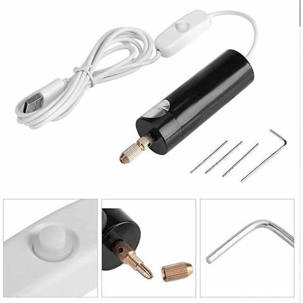 Bärbar Mini Mikroborr Bärbar Elektrisk Borr med USB-kabel