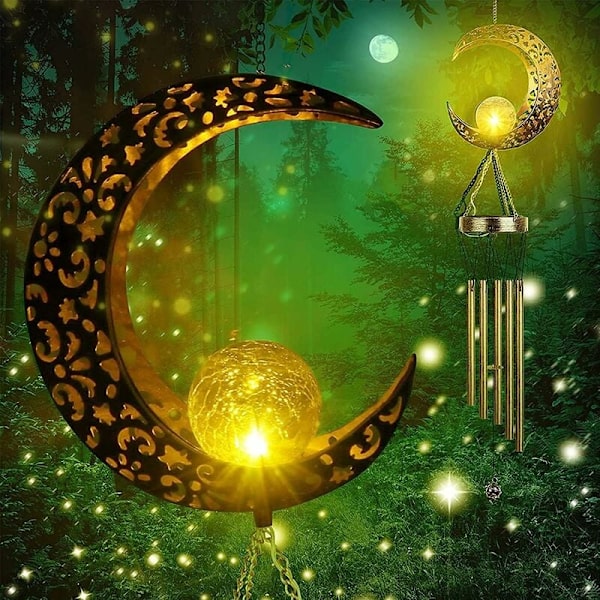 LED solcells vindklockor Triumph Moon metall vindklockor utomhus solcellslampor för trädgårdsfest uteplats veranda däck gård heminredning