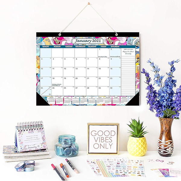 2021 Skrivbords kalender med anteckningar och julianska datum Jan 2021 Tjockt papper med färgglada