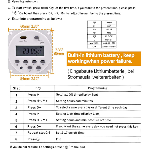 Programmerbar LCD Digital Batteritimer Apparatkontroll