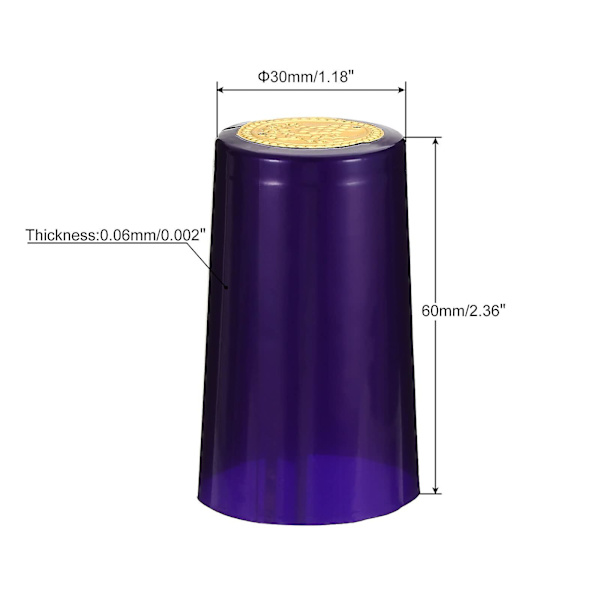 30mm/1,18\" PVC-krympslang för vinflaskor, 100-pack flaskhöljen, topplockfilm, blå