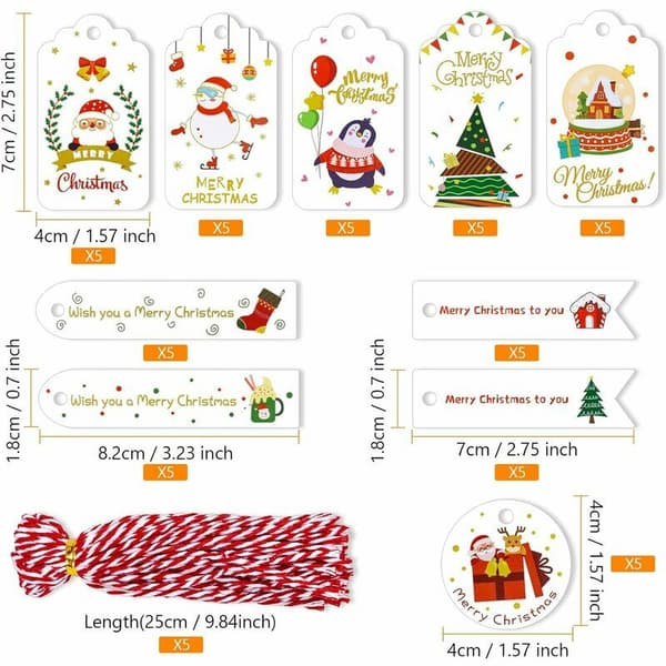 Julklappslappar, 50 st Kraft julklappslappar med snöre