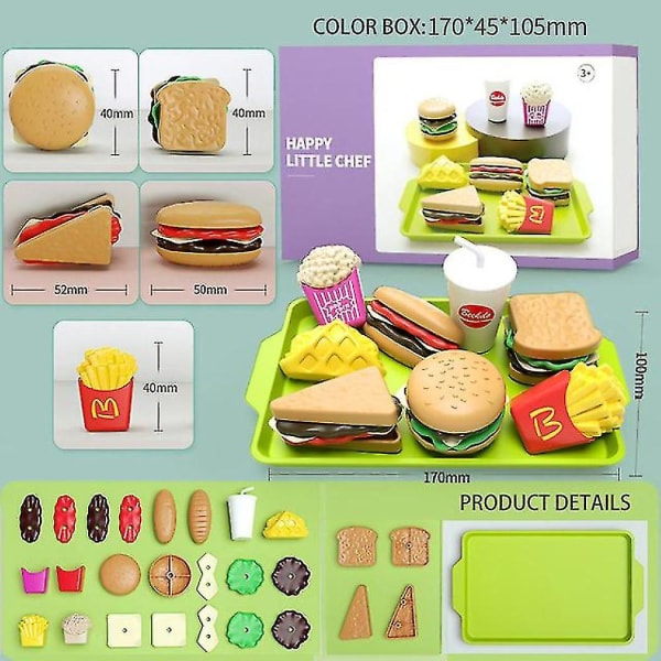 77st Plast Köksleksak Shopping Cart Set Skär frukt och grönsaker mat Lekhus leksaker-9（Burger set）