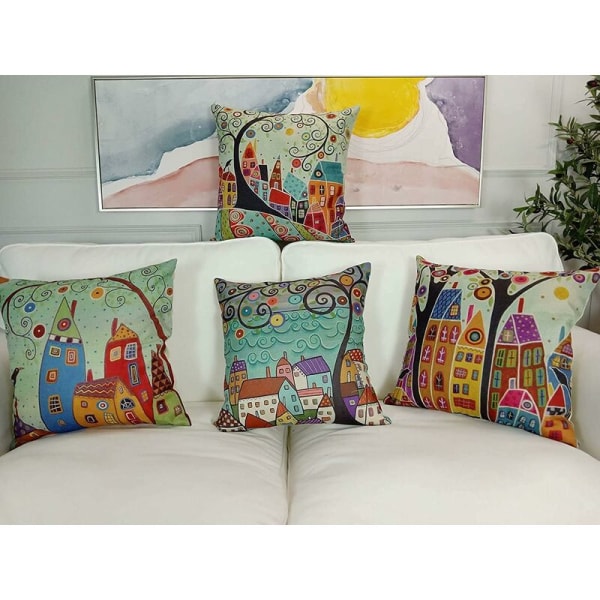 Set med 4 dekorativa canvas kuddfodral för soffa, sovrum, bil - 18 x 18 tum (konst)