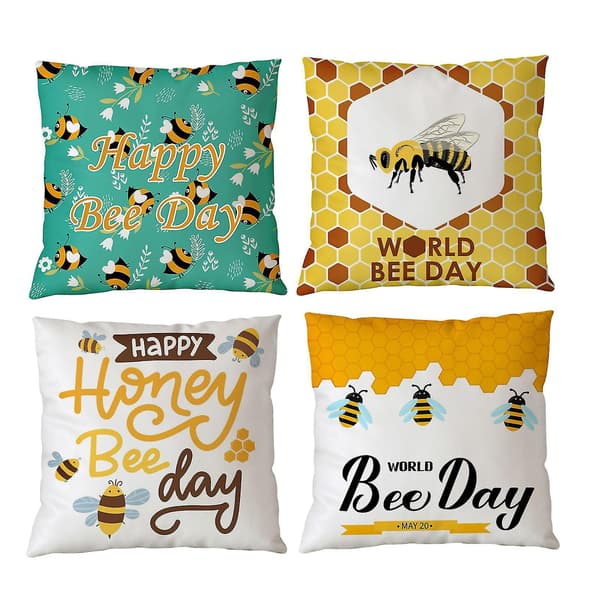 4-pack Kuddfodral med Bihonungsmönster för Soffa, Bil, Heminredning