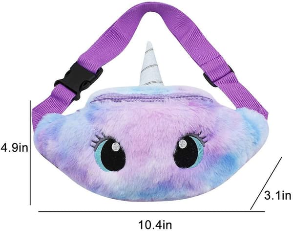 Flickväskor för barn Plysch Fluffig Luddig Enhörningsväska Söta Midjeväskor Bältesväskor Crossbody-väska