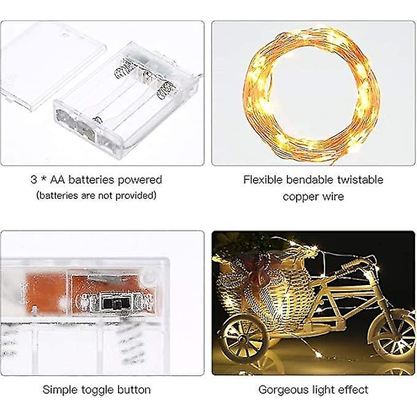 Wabjtam LED-fe-lampa batteridriven koppartrådsstjärnfe-lampa juldekoration