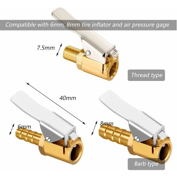 Messing Messing Inflation Dyse Luftpumpe Klip Inflation Ventil Konnektor Bil Dæk Ventil Adapter til Bil Lastbil Dæk Pigget 8mm