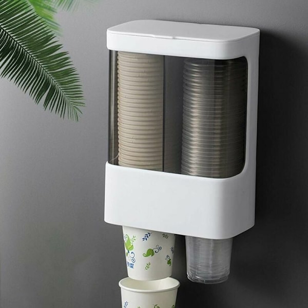 Pappersmuggdispenser för dryckesdispenser. Muggdispenser. Dammtät pappersmuggförvaringslåda Vit pappersmuggdispenser.