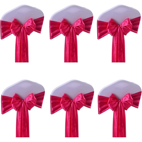 Stretch-satinbågestol med stolsrygg rosettband dekorationstillbehör (rosaröd) 6 stycken