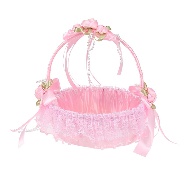 Bröllopsblomsterkorg för Blomsterflickor - Vacker Dekoration (Rosa)