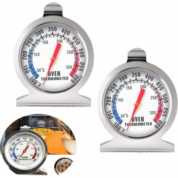 50-300°C/100-600°F Ovntermometer, 2-pak Ovn Grill Steg Kok Ryger Termometer Øjeblikkelig aflæsning Termometer Rustfrit stål Køkken Madlavning T (sølv)