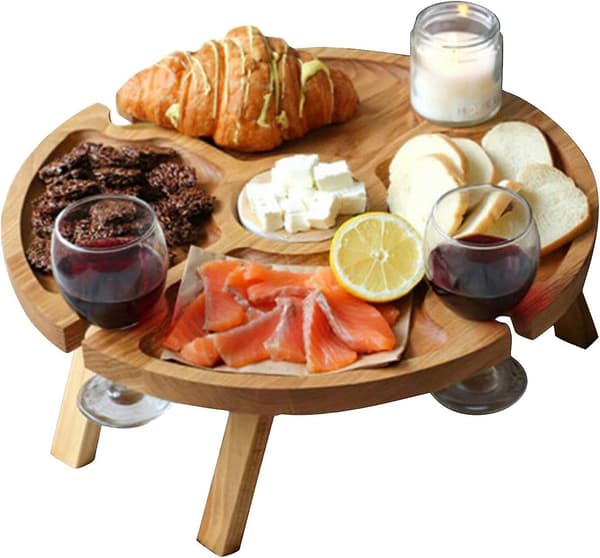 Bärbart utomhusvinbord, bärbart stockpicknickbord (30x16cm)