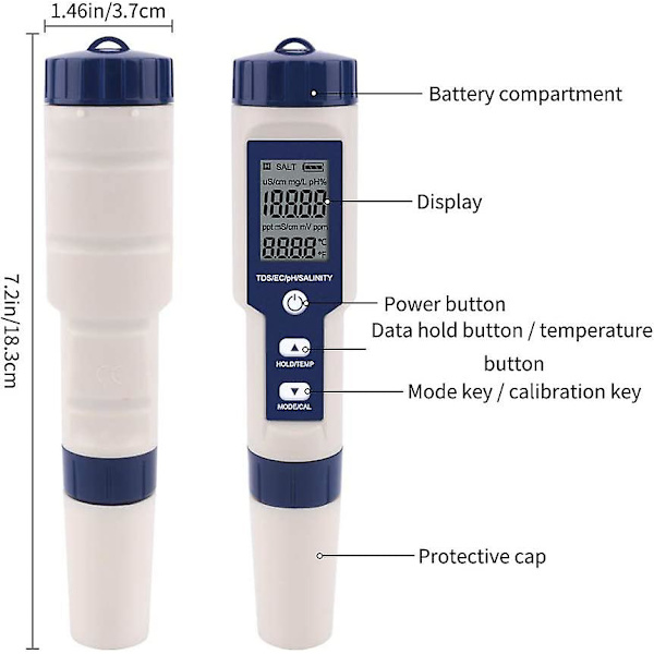 Digital Ph-mätare, högprecisions vattenkvalitetstestare Ph/tds/ec/temp-testare