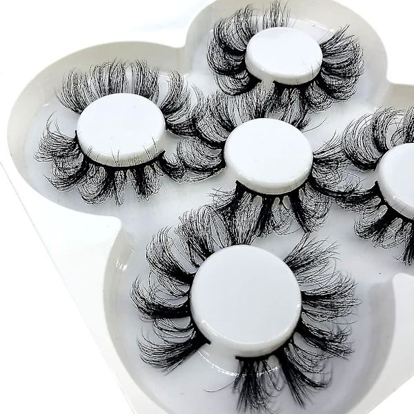 NYA 4 par 3D Mink Hår Falska Ögonfransar Criss-cross Wispy Cross Fluffy längd 25-30mm Fransar Förlängning Handgjorda Ögon Makeup Verktyg (N35)（80A）