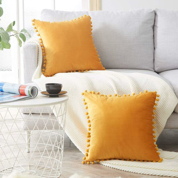 Set med 2 gula örngott Dekoration Utomhus Soffa Dekorativa Sammet Säng Örngott Dekoration Vardagsrum Trädgård 45x45cm T-Audace